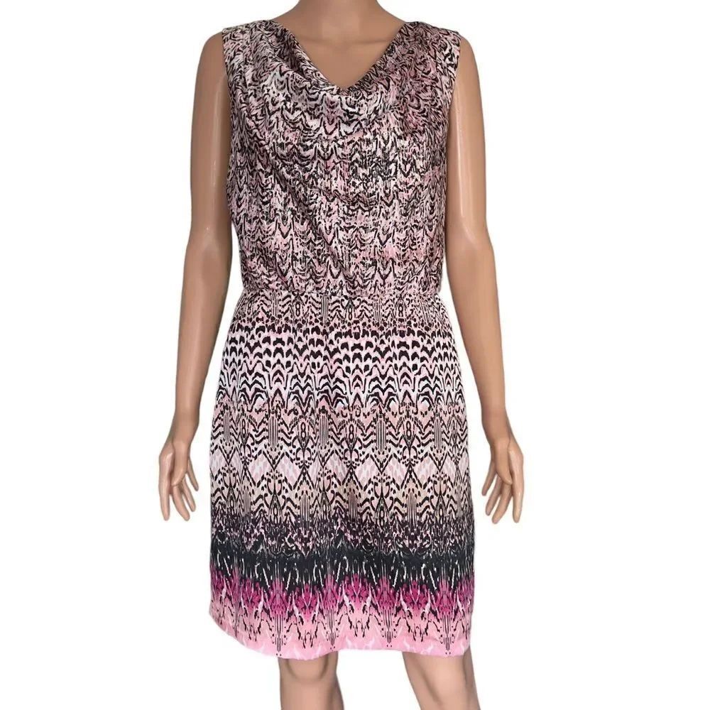 Dana Buchman Abstract Print Draped Sleeveless Dress Medium